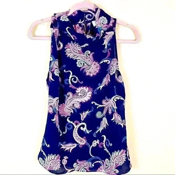Laundry Shelly Segal Navy Paisley Loose Neck Sleeveless Top Blouse Size S - Picture 2 of 12